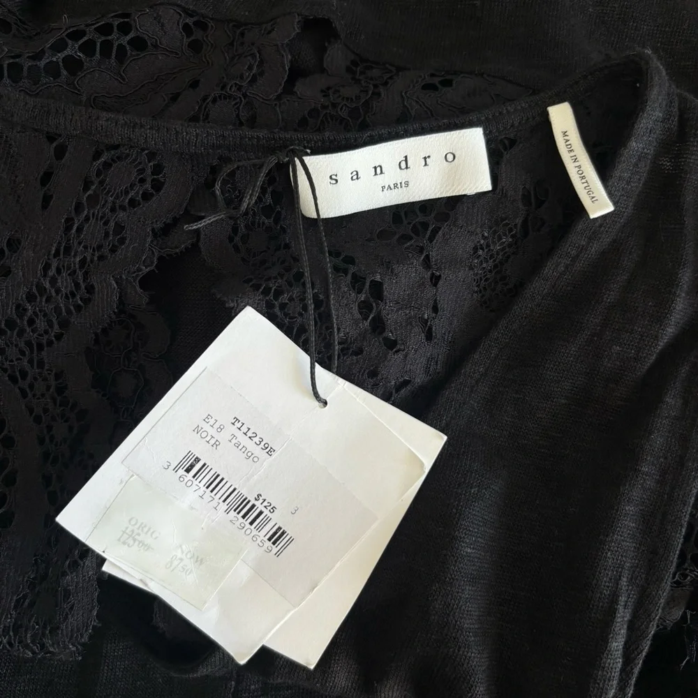 NWT Sandro Paris Black‎ Lace Tank Top Tango Noir Size Large - Picture 7 of 10